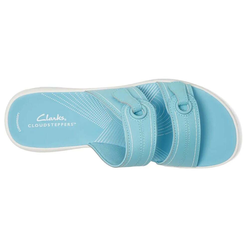 NEW Clarks 9 Breeze Maye Sky Blue Sandals Slide Cloudsteppers Comfort Walking - Picture 4 of 11